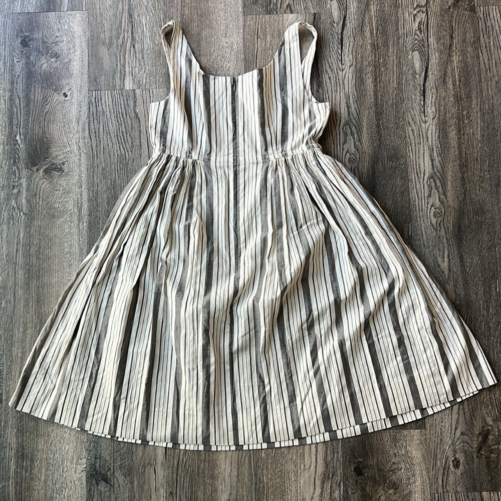 Rebecca Taylor Dress White Gray Striped Cotton Sleeveless Empire Waist Size 0 - Picture 9 of 11
